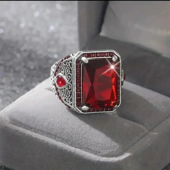 European And American Retro Irregular Geometric Red Zircon Crystal..men's..NWT - Picture 1 of 5